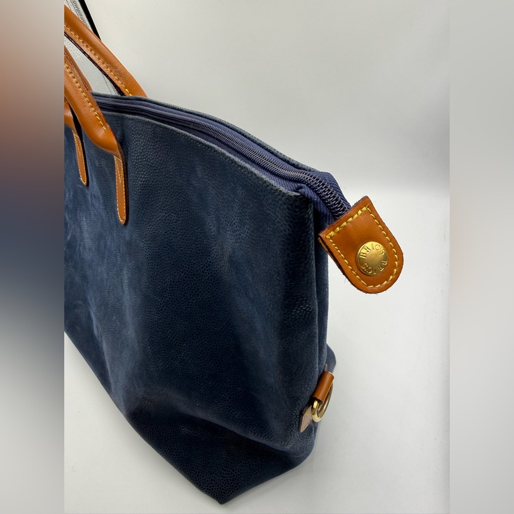 Bric’s Italy Leather Trim Blue Canvas Duffel Bag Weekender Travel Carry On - Picture 7 of 16